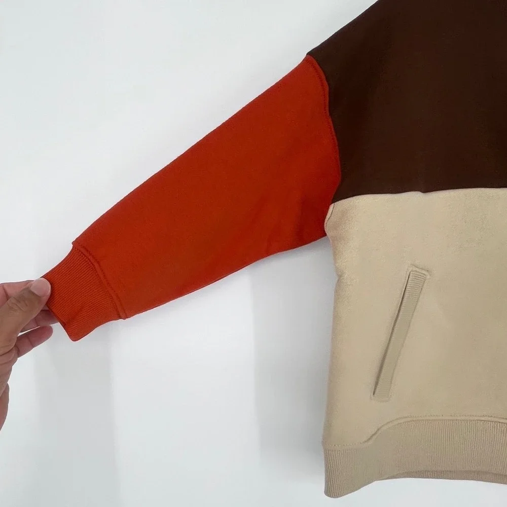 Quarter Zip Pullover‎ Kids Size 4 Brown Tan Orange Colorblock Fleece Gorpcore